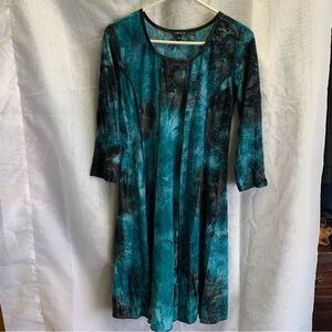 Sami & Jo Teal and Black Velvet Accent Fairy Dress whimsigoth 3/4 sleeves